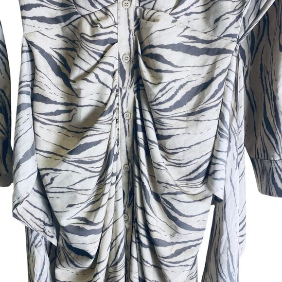 DO+BE Silver Ruched Long Sleeve Dress Animal Print Sz M - Picture 3 of 16